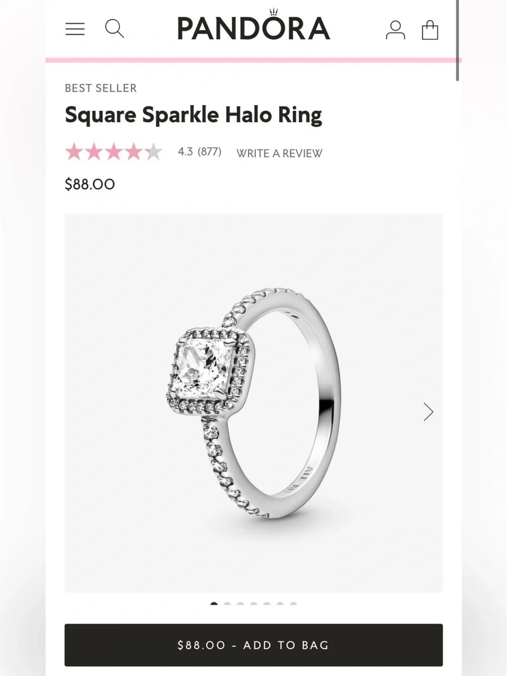 Pandora Square Sparkle Halo Ring